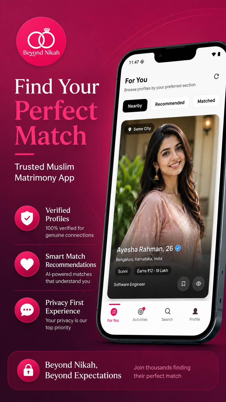 Beyond Nikah App Interface
